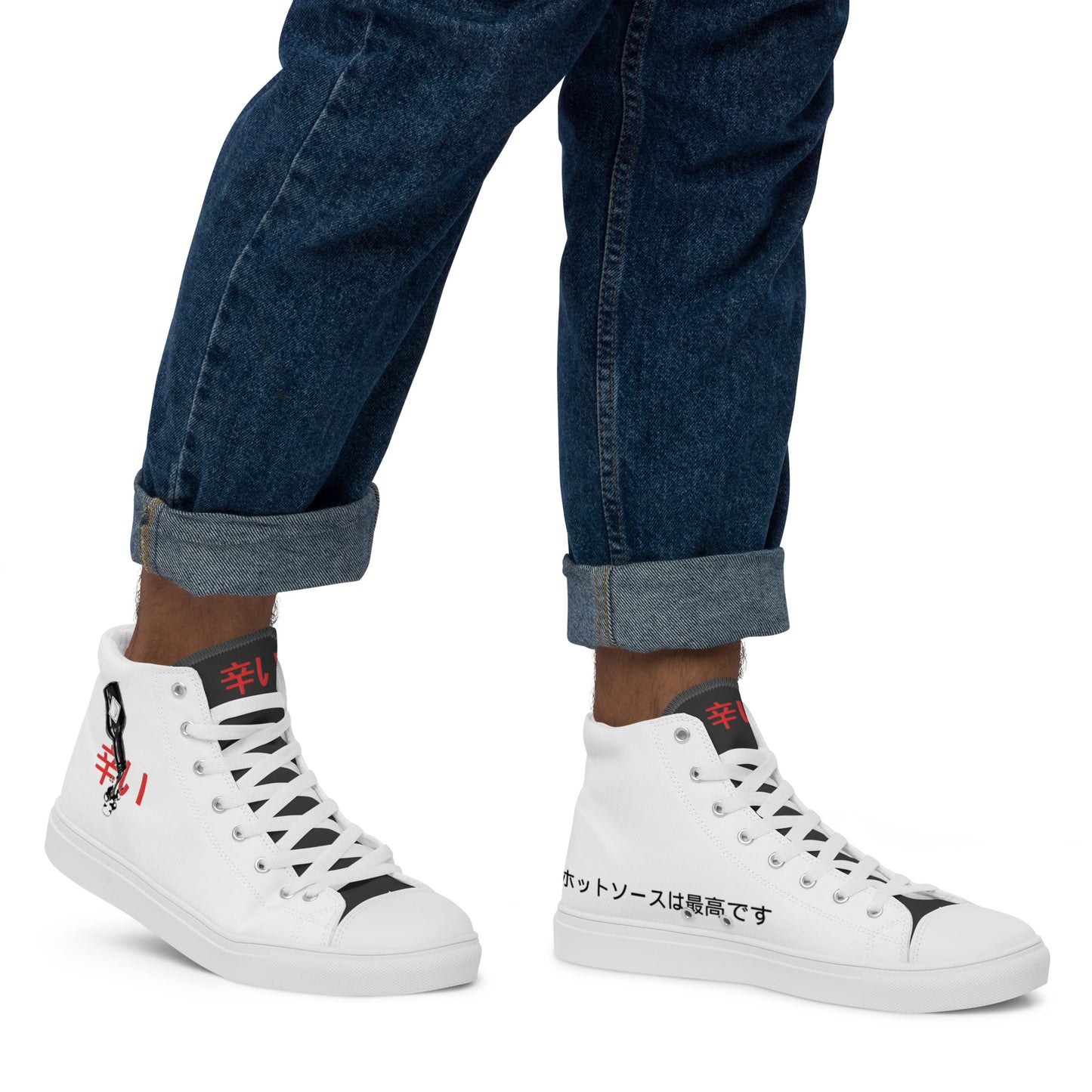 Hot Sauce - White Men’s high top canvas shoes